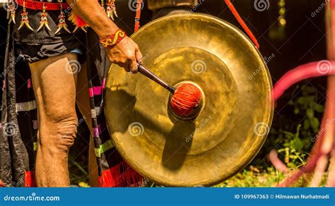 Dayak Male Hit The Gong Stock Image Image Of Tone Metal 109967363