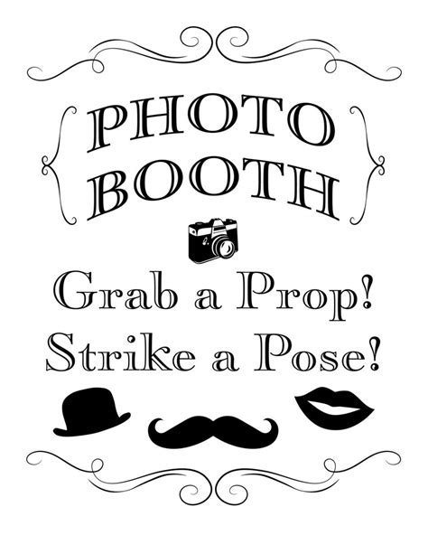 Printable Wedding Sign Photo Booth Grab A Prop Strike A Pose Instant