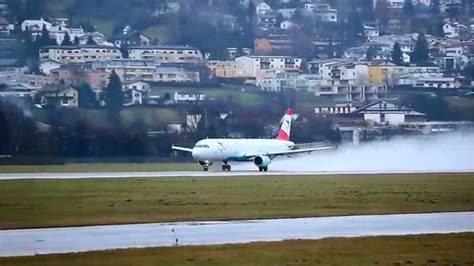 Innsbruck Airport Takeoffs And Landings Wet Runway Lowiinn Wintercharter Youtube