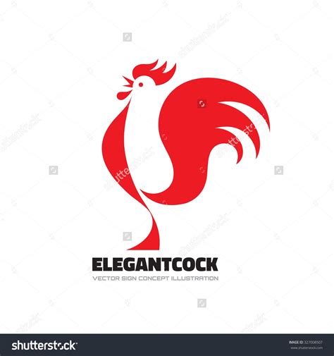 Rooster Logo Design On White Background With Red And Black Colors Stock