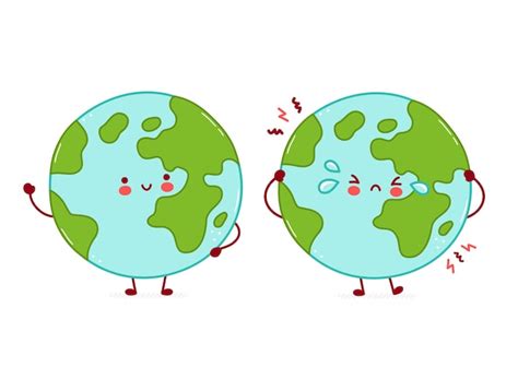 Premium Vector Cute Happy And Sad Funny Earth Planet Character