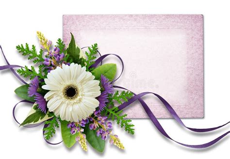 Arrangement With Flowers And Silk Ribbons Stock Photo Image Of Flower