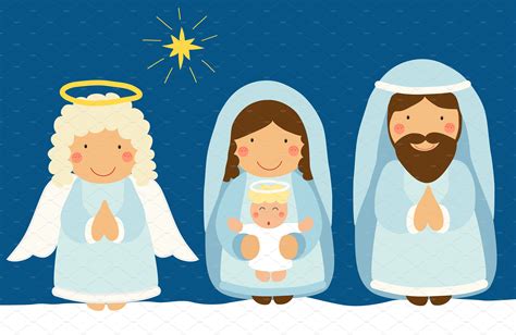 Cute Characters Of Nativity Scene Illustrations Creative Market