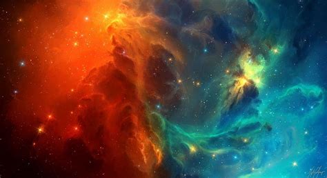 Nebula Orange Stars Blue Galaxy 1980 X 1080 Nebula Hd Wallpaper