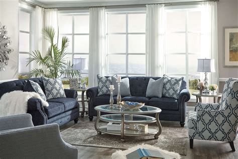 Lavernia Chesterfied Navy Blue Sofa And Loveseat Living Room Sets
