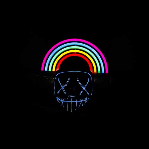 Download Wallpaper 2780x2780 Mask Rainbow Neon Dark Ipad Air Ipad