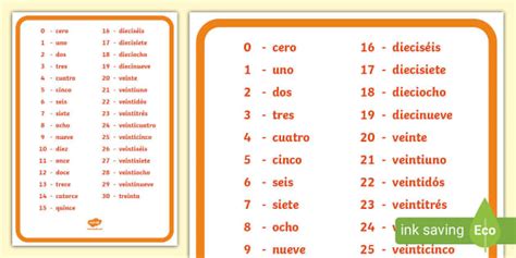 Numbers In Spanish 0 30 Word Bank Teacher Made
