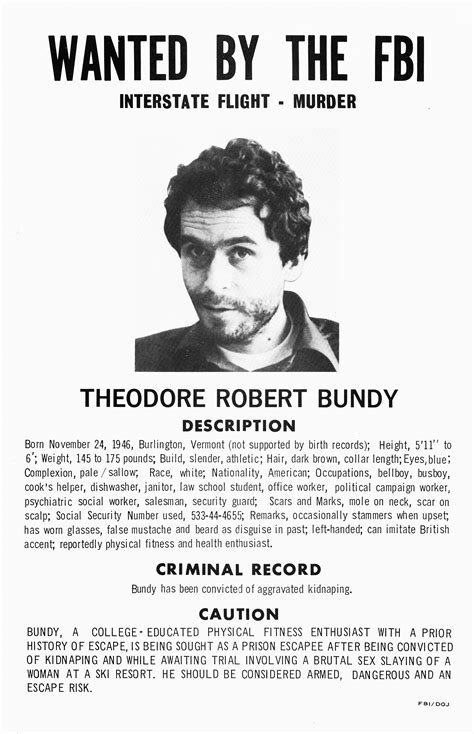 Ted Bundy Wanted Poster — Fbi