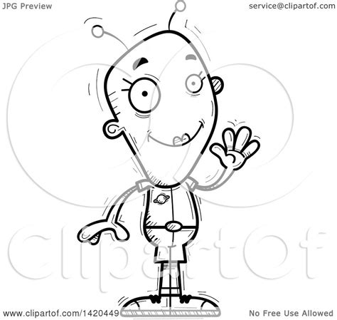 Clipart Of A Cartoon Black And White Lineart Doodled