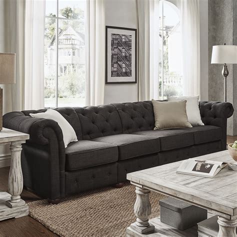 Knightsbridge Dark Grey Extra Long Tufted Chesterfield Sofa By Inspire