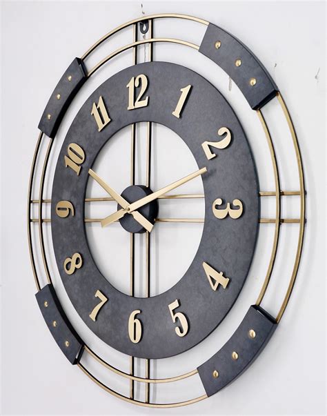 Wallclock 80 Cm Huge Luxury Metal Clock Gold And Grey Stone Wash
