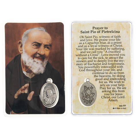 Laminated Padre Pio Prayer Card with Medal | The Catholic Company®