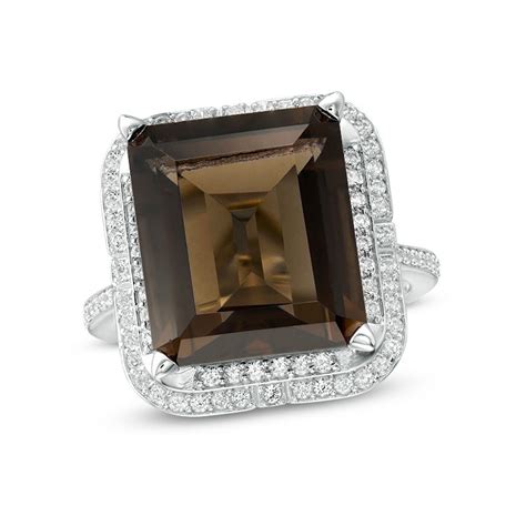 Emerald Cut Smoky Quartz And Lab Created White Sapphire Double Frame