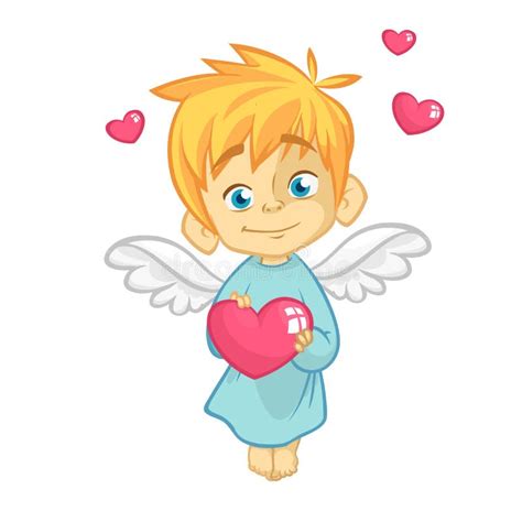 Illustration Of A Baby Cupid Hugging A Heart Cartoon Illustration Of