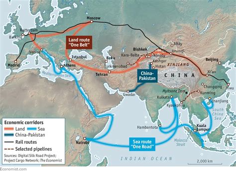 Kina New Silk Road Map China Silk Road Project Karta Östra Asien