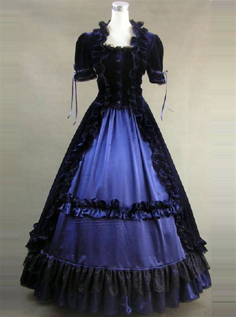 Victorian Ruffles Black And Blue Gothic Lolita Prom Dress