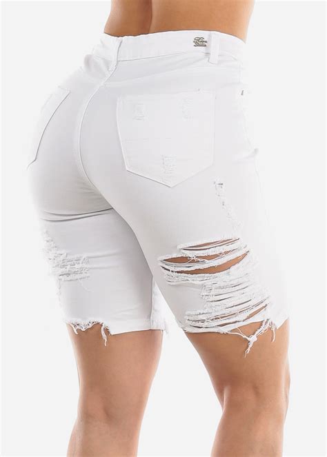 Moda Xpress Womens High Waisted Bermuda Shorts Distressed White Denim Bermuda Shorts 10167h