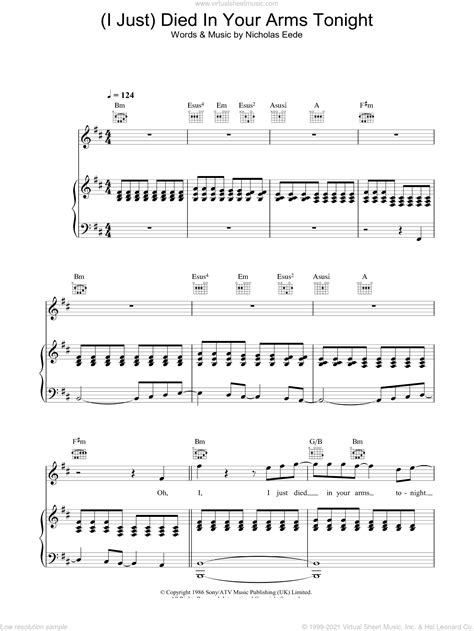 Cutting Crew I Just Died In Your Arms Tekst - Crew - (I Just) Died In Your Arms Tonight sheet music for voice, piano