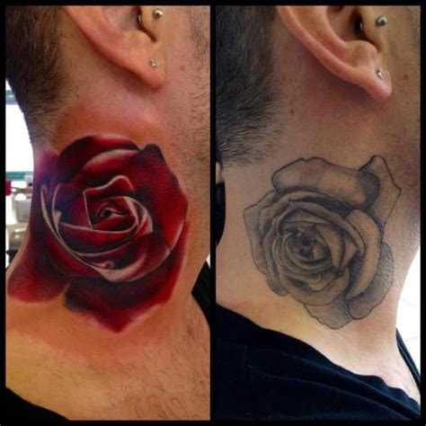 A rose surrounded by some black designs. neck Rose Cover Up tattoo design | Best Tattoo Ideas Gallery