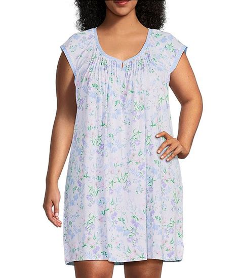 Miss Elaine Plus Size Cottonessa Knit Floral Print Short Nightgown