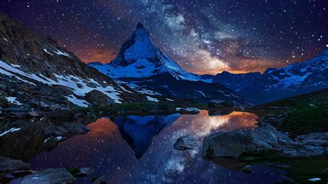 Milky Way Over Matterhorn Switzerland Wallpaper Backiee