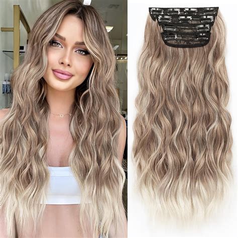 Alxnan Clip In Long Wavy Synthetic Hair Extension 24 Inch