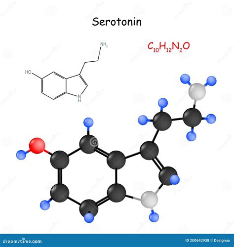 Serotonina Happiness Hormone Fórmula Estructural Química Y Modelo De Molécula Ilustración Del