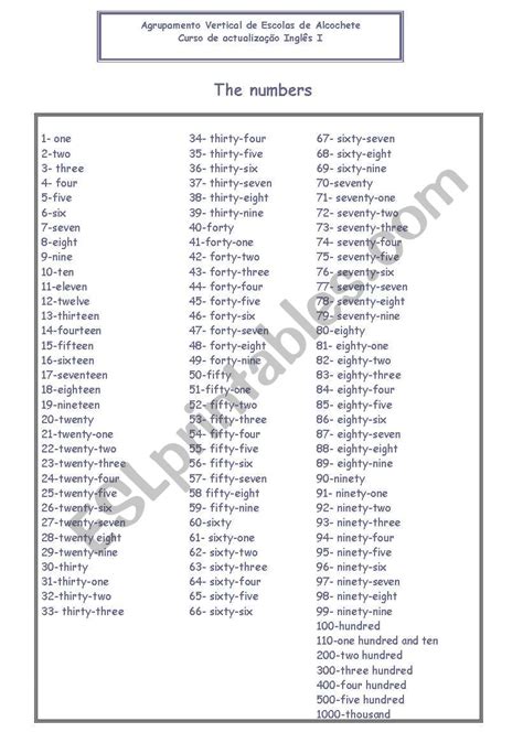 English Worksheets Numbers From 1 To 1000