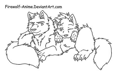 Wolf Cuddle Line Art By Firewolf Anime On Deviantart Anime Wolf Drawing Anime Wolf Owl