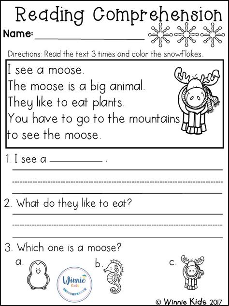 Winter Reading Comprehension Worksheets Preschool Reading