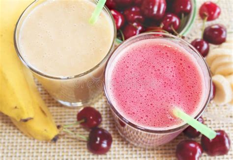 Cherry And Banana Smoothie With Fresh Cherries And Bananas Cherry