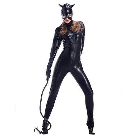 Catwoman Black Faux Leather Costume Costumes For Women Leather Catsuit Black Faux Leather