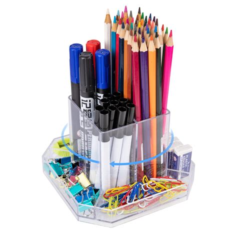 Buy Polmart Acrylic Pen Holder Rotating Desk Tidy Organiser With 7