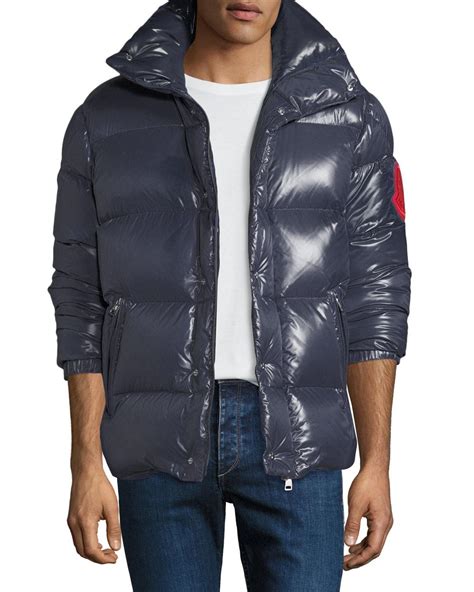 Moncler Felt Mens Montbeliard Shiny Puffer Jacket In Navy Blue For