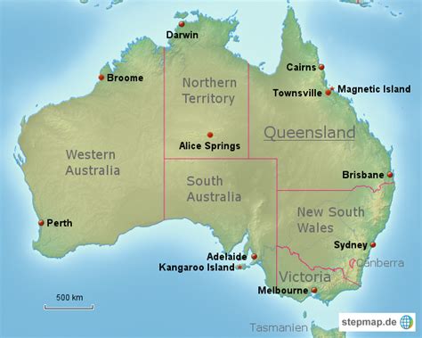 Karte von australien alle state capital städte. StepMap - Australien Übersicht