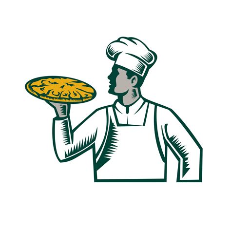 Pizza Chef Holding Pizza Woodcut 11608642 Vector Art At Vecteezy