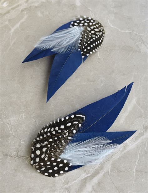 Navy Blue And Spotted Feather Lapel Pin