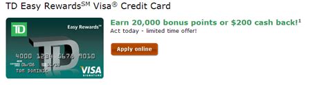 Check spelling or type a new query. TD Easy Rewards Visa Credit Card $200 Sign Up Bonus & 5x Points For The First Six Months On ...