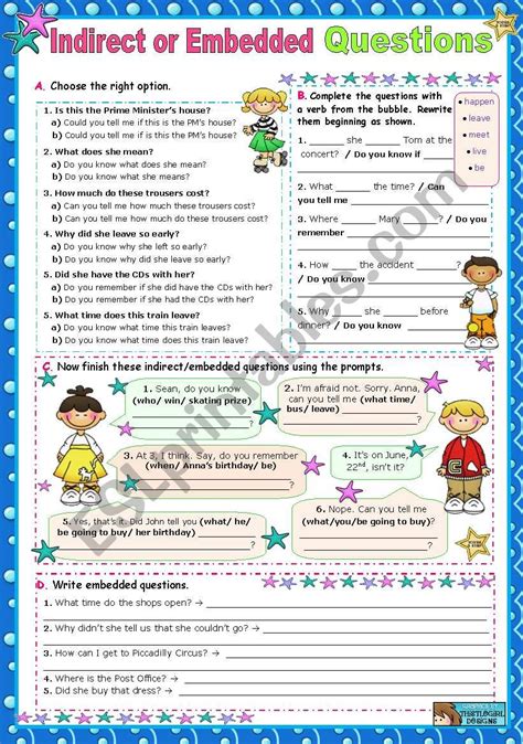 Indirect Or Embedded Questions Esl Worksheet By Mena22