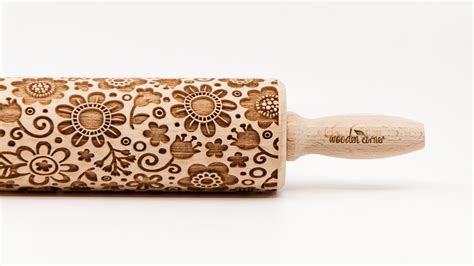 No R019 Meadow Flowers Embossing Rolling Pin Engraved Rolling Pin