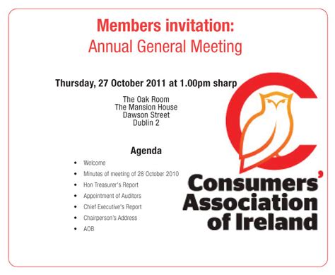 Members Invitation Annual General Meeting Consumers Association Of