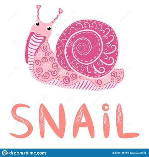 Pink Snail Beautiful Character Scandinavian Style Hand Drawn And