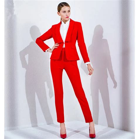 Jacketpants Red Women Business Suits Formal Office Suits Work Slim Female Trouser Suit Single