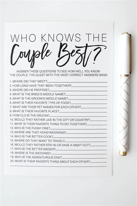 Who Knows The Couple Best Bridal Shower Games Printable Bridal