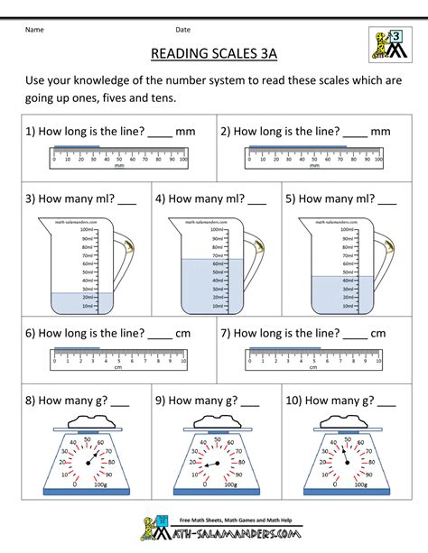 3rd Grade Measurement Worksheets Reading Scales 3a 1000×1294