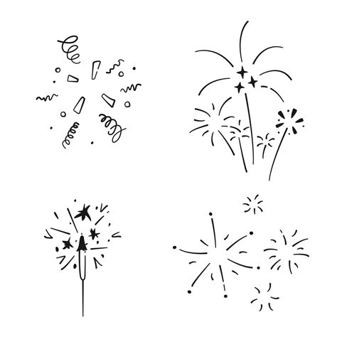 Set Of Simple Doodle Confetti Sparkler And Fireworks Collection Of