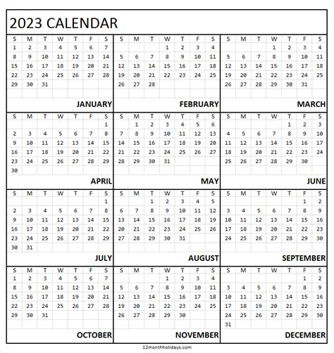 One Page Calendar 2023 Printable Free Online Calendar Template