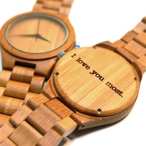 Bamboo Wooden Watch Wristwatch Engraved With Personal Text Gift