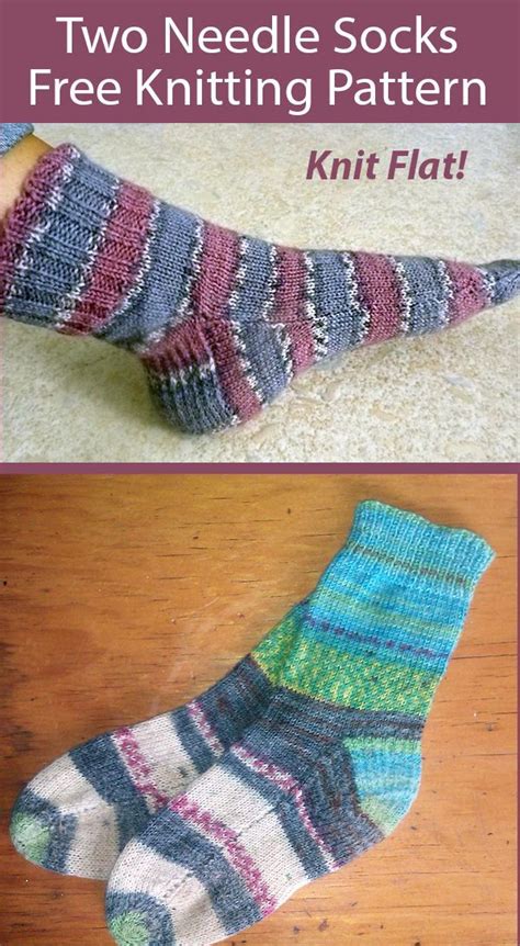 Two Needle Socks With Text Overlay That Reads Two Needle Socks Free Knitting Pattern Knit Flat