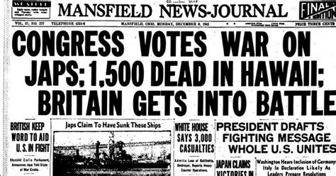 History | Mansfield, the day after Pearl Harbor attack